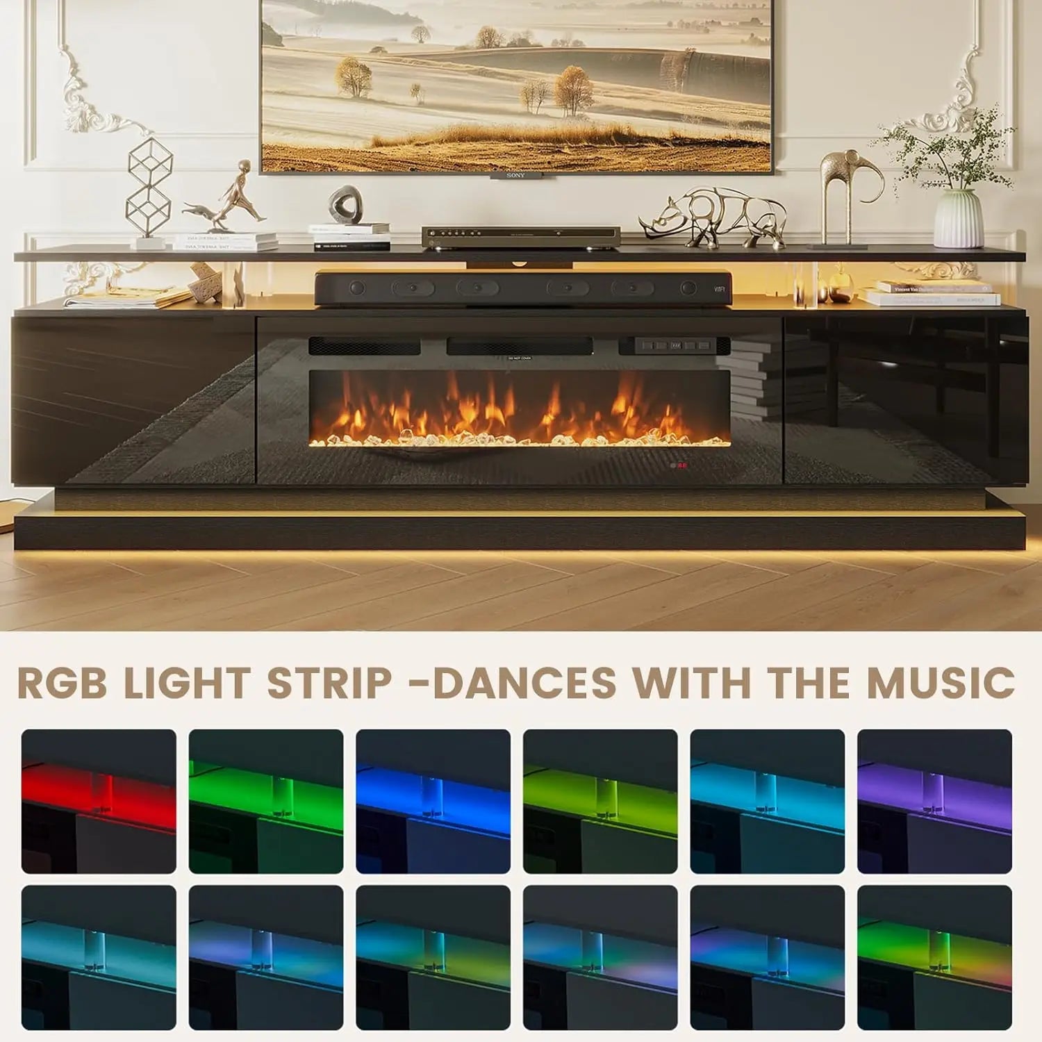 70" Modern Fireplace TV Stand – Living Room Furniture