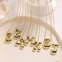 Golden Color Stainless Steel Initial Necklace for Girls Chunky Bubble Letter Pendant Necklaces Trendy Jewelry Gift