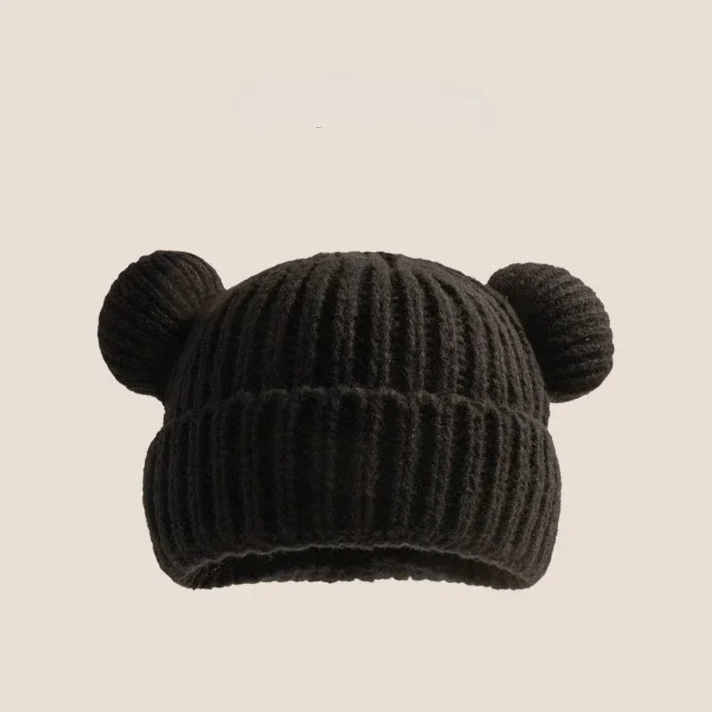 New Korean Loose Big Head Waist Little Bear Ears Woolen Hat Kids Autumn Winter Thickened Warm Knitted Hat Cute Ear Protection