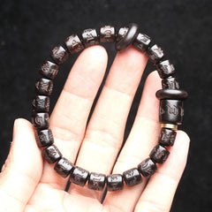 Authentic Natural Ebony Tibetan Six-Character Mantra Tibetan Prayer Wheel Bracelet 15mm Unisex Bracelet