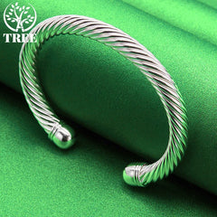 ALITREE 925 Sterling Silver Fashion Bangles Twists Bangle For Women Mens Fashion Birthday Wedding Party High Quality Jewelry