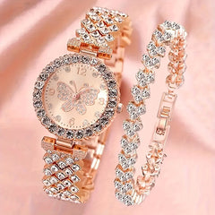 Luxury Women’s Diamond Steel Band Watch & Bracelet Set