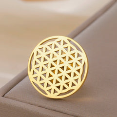 Dawapara Flower of Life Brooch Minimalist Sacred Geometry Spiritual Symbol Lapel Pin Protection Amulet Stainless Steel Jewelry