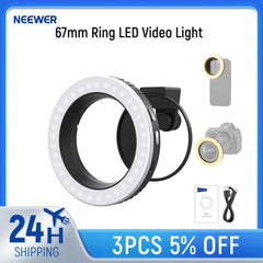 NEEWER BASICS 67mm Ring LED Video Light with Threaded Clip for Phone Cage/Case/Camera Lens for Tripod Vlog Macro Photography