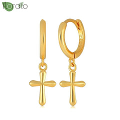 925 Sterling Silver Needle Fashion Cross Pendant Hoop Earrings for Women Vintage Gold Color Small Earrings Luxury Jewelry Gifts