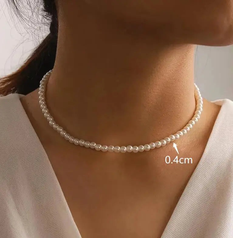New Fashion Simple Imitation Pearl Choker Necklace Vintage Elegant Beaded Temperament Necklace Wedding Party Jewelry