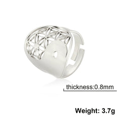 EUEAVAN Flower of Life Ring Stainless Steel Sacred Geometry Archangel Metatron Ring Adjustable Amulet Jewelry Gift Wholesale