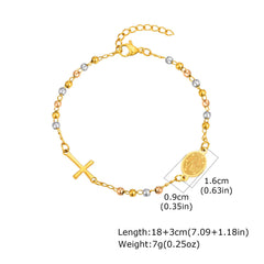 Vnox Stainless Steel Beaded Virgin Mary Bracelet,Charm Rosary Cross Chain Bracelet For Women,Religion Christ Three Color Jewelry