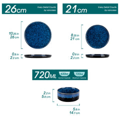 vancasso 12/24/36Piece Dinner set Black Blue Reactive Glaze Vertical edge Dinnerware set with 4PCS Dinner Plate/ Dessert/Bowl