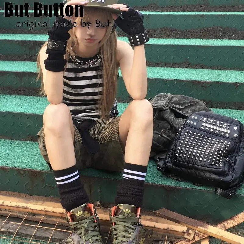 Women Gothic Punk Spicy Y2k Girl Retro Vintage rivet hardware Bag Large Letter PU leather Shoulders Baghere Backpack