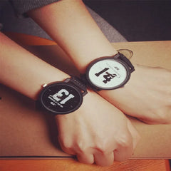 Couple Quartz Analog Wristwatches – Black Leather Band, Hot Selling