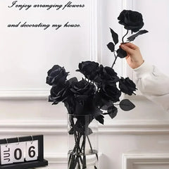 5/10pcs Artificial Black Roses for Home Decor, Long Stem Fake Flowers No Vase, Wedding Halloween Party Table Centerpiece
