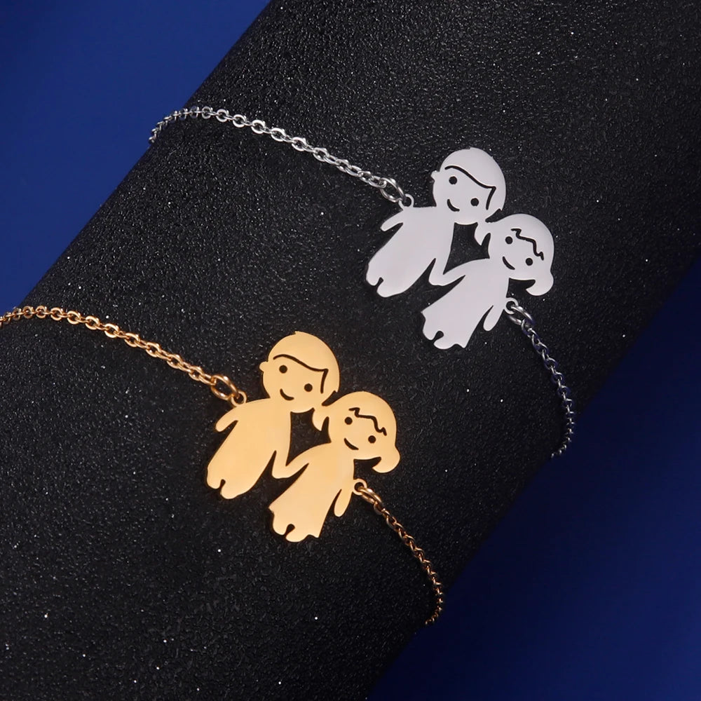 Teamer Cute Family Bracelets Stainless Steel Charm Bracelet Bangle for Daughter Son Sister Brother Couple Gifts Jewelry