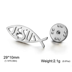 Teamer Jesus Fish Pin Brooch Stainless Steel For Women Man Christian Symbols Vintage Trendy Amulet Jewelry Vintage Accessory