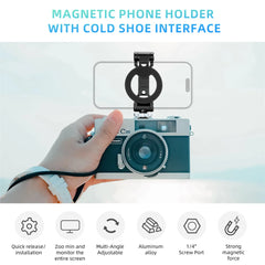 Foldable Magnetic Phone Holder Tripod Mount for Magsafe iPhone 16 15 14 13 12 DSLR Camera Tripod Accessories w 1/4" Cold Shoe
