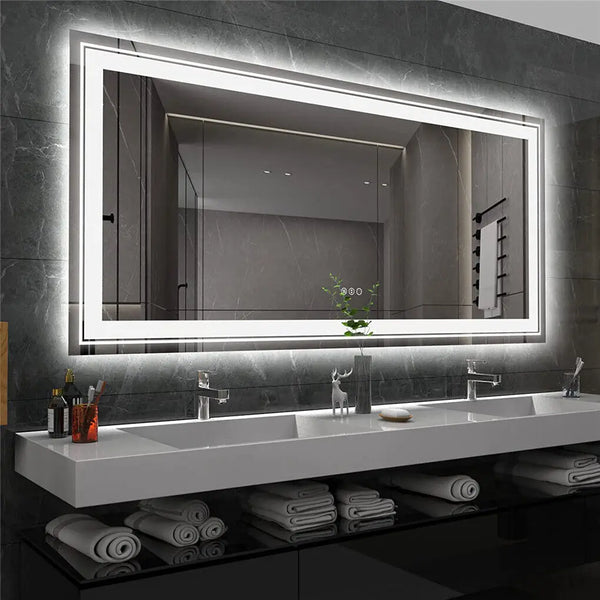 LUVODI Large Illuminate Mirror Bathroom Double Sink Mirror Full Length Dressing Salon Mirror with 3 Color Lights Dimming