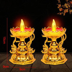 Pair Electric Thailand Candle & Candlestick 2AAA RICH Wealth Eternal Lamp Butter lamp For Buddhism Festival  Chinese New Year Home Decor