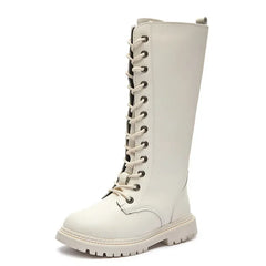 Girls Long Boots Children Knee-High Fashion Motorcycle Boots Rubber Soft Platform for Princess Kids High Boots Classic Winter