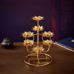 Golden Butter Lamp Holder Metal Lotus Light Cup Candlestick Living Room Restaurant Temples Buddhist Candle Stand Home Decoration