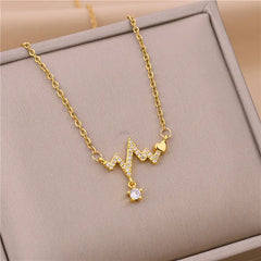 New In Light Luxury Zircon Crystal Stainless Steel Necklace Korean Fashion Sweet Sexy Female Clavicle Chain Jewelry