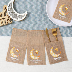 Ramadan Decor Cutlery Holders Burlap Knife Fork Bag for Eid Mubarak Decoration 2025 Islamic Muslim Party Eid Al Adha Gifts