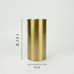 Gold-plated Brass Cylinder Vase Artificial Flowers Decorative Flower Arrangement Desk Decoration Minimalism Metal Floral Vases Home Decor