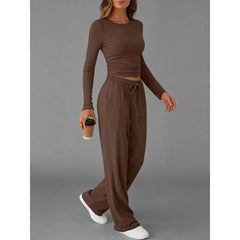 Women’s Casual Drawstring Long Sleeve Pant Set