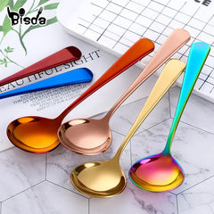 6/8/11Pcs Stainless Steel Soup Spoons Round Dessert Spoon 11 Colors Spoons Set Ice Cream Scoop Spoon In Party Dinnerset Kitchen Tools, Cooking Utensils