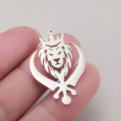 5 pcs Crown Lion King Charms Stainless Steel Sikh Symbol Khanda Pendants for Necklace Keychain Jewelry Making Handmade DIY Gifts