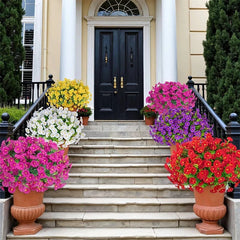 4Bundles Artificial Flowers Fake Silk Morning Glory Flower Eucalyptus Plants UV Resistant Garden Summer House Outdoor Decoration Home Decor, Plants & flowers