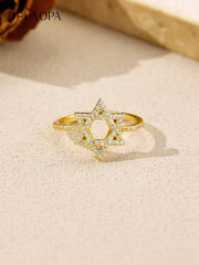DPLAOPA 925 Sterling Silver Star of David Zircon CZ Engagement Ring 2025 New Luxury Classical Party Jewelry Gift for Women