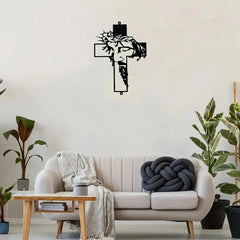 Metal Cross Wall Art Decor, Religious Home Sign Hanging for Living Room Office