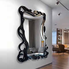 Wave Full Length Mirror Aesthetic Irregular Body Mirror Nordic Large Velvet Standing Wall Mirror for Bedroom Living Room Decor