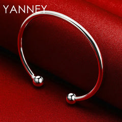 Real 925 Sterling Silver 4MM Simple Opening Bangle Bracelet For Women Men Fashion Hip Hop Punk Jewelry Wedding Gifts