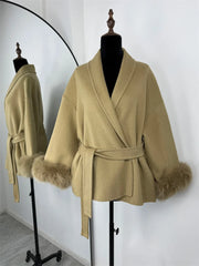 Tossy Fox Fur Wool Short Coat – Elegant Double-Sided Women Jacket
