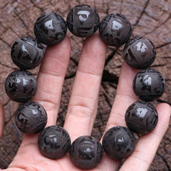 Authentic Natural Ebony Tibetan Six-Character Mantra Tibetan Prayer Wheel Bracelet 15mm Unisex Bracelet