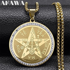 Tetragrammaton Pentagram Amulet Necklace for Women Men Stainless Steel Jewish Israel Talisman Pentacle Chain Jewelry NZZZ499S02