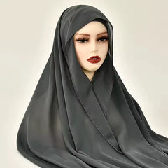 Instant Chiffon Hijab with Magnetic Buckle – Solid Color Scarf