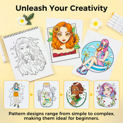 Ohuhu Anti-Stress Colouring Book Double-Sided Bleed-Resistant Paper Mindfulness Designs for Relaxation Spiral Bound Art Therapy