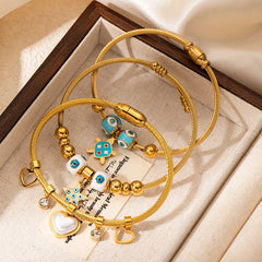 ANENJERY 316L Stainless Steel Colorful Eyes Heart Beads Drip Oil Pendant Bracelet for Women Men Personality Fashion Jewelry Gift