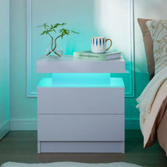 Set of 2 LED Nightstands with 2 Drawers – Modern Bedside Tables Bedroom Furniture