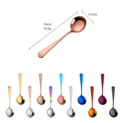 6/8/11Pcs Stainless Steel Soup Spoons Round Dessert Spoon 11 Colors Spoons Set Ice Cream Scoop Spoon In Party Dinnerset Kitchen Tools, Cooking Utensils