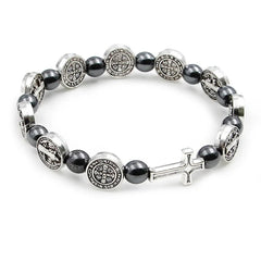 VILLWICE Catholic Rosary Bracelet St. Benedict Medal Cross Prayer Bracelets Hematite Beads Religion Jewelry Accessories