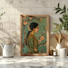 Retro Traditional Indian Woman Lady in The Garden Animals Pattern Poster Canvas Painting Wall Art Pictures Home Interior Decor