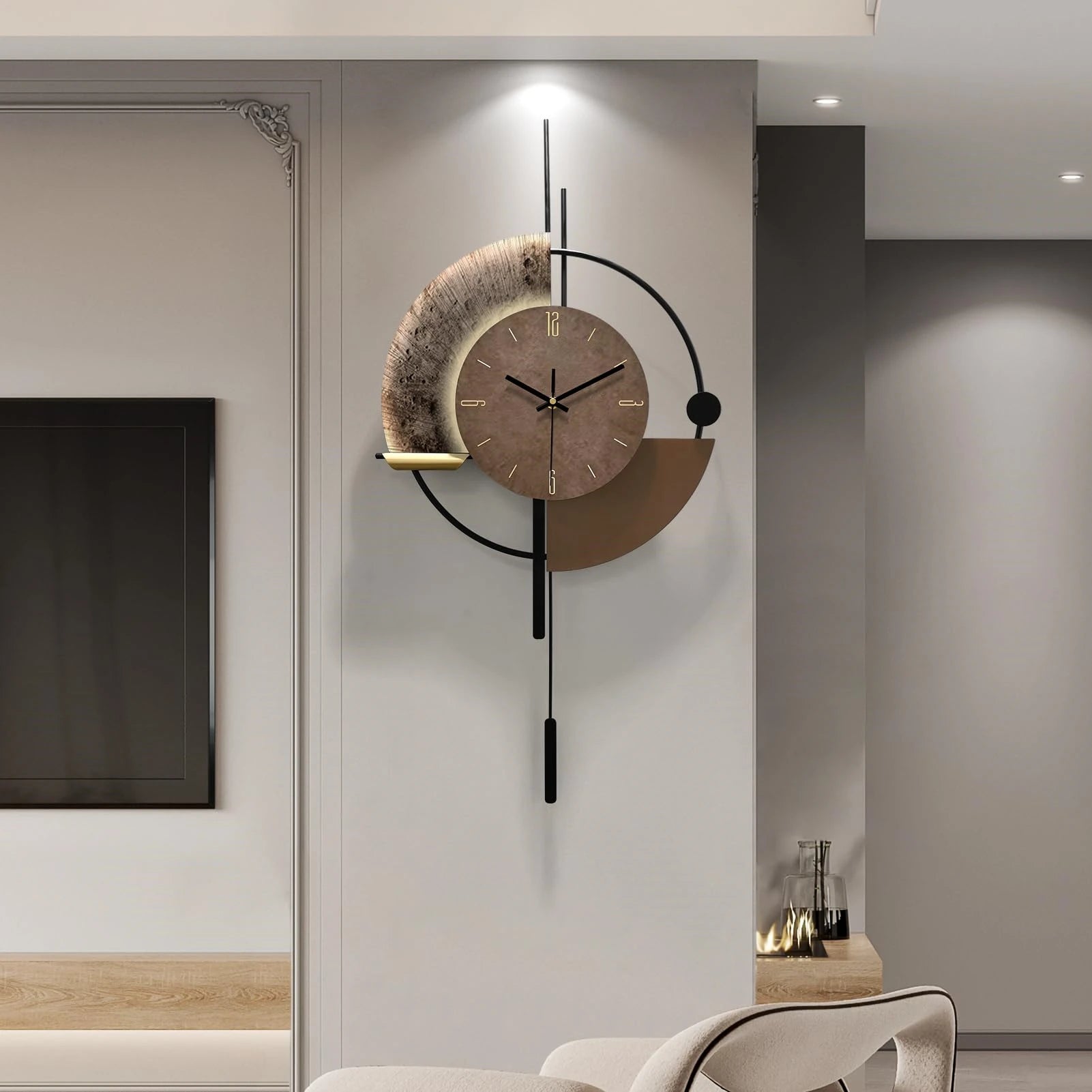 Modern Art Large Wall Clock With Pendulum Creative Voice-Activated Glow Silent Clocks Living Room Kitchen Office Room Decor Gift