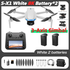 S-X1 MAX GPS Drone with 3-Axis Gimbal 5000m FPV 8K/4K HD Camera with LCD RC Screen 3 Batteries Professional RC Quadcopter Gifts