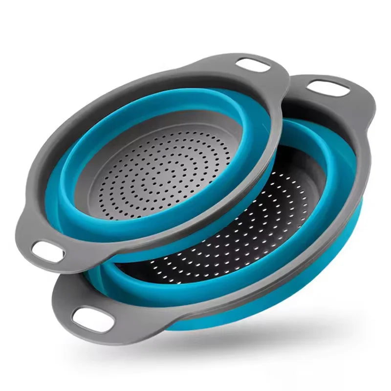 Silicone Folding Drain Basket Fruit Vegetable Washing Basket Foldable Strainer Colander Collapsible Drainer Kitchen Storage Kitchen Tools