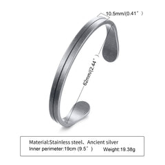 MEN TWISTED C BANGLE WITH SMALL WRIST MOBIUS BRACELET ANTIQUE SILVER COLOR STACKING CUFF BANGLE STAINLESS STEEL UNISEX JEWELRY