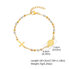 Vnox Stainless Steel Beaded Virgin Mary Bracelet,Charm Rosary Cross Chain Bracelet For Women,Religion Christ Three Color Jewelry