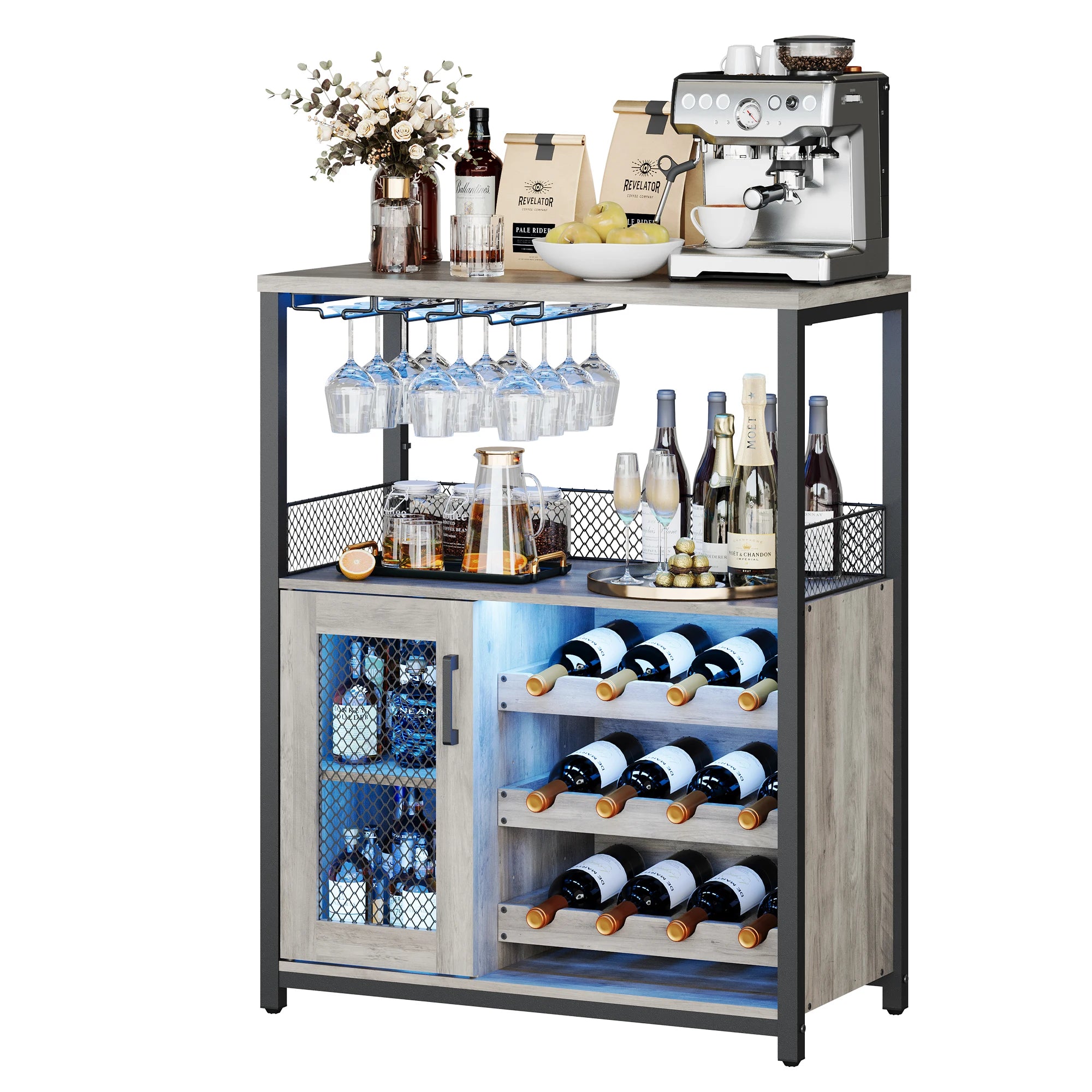 36" Wine Bar Cabinet with LED Lights - Adjustable Glass Shelves Liquor Storage, Curio Cabinet for Kitchen Counter, Dining Room Kitchen Display Cabinets Kitchen & Dining Furniture